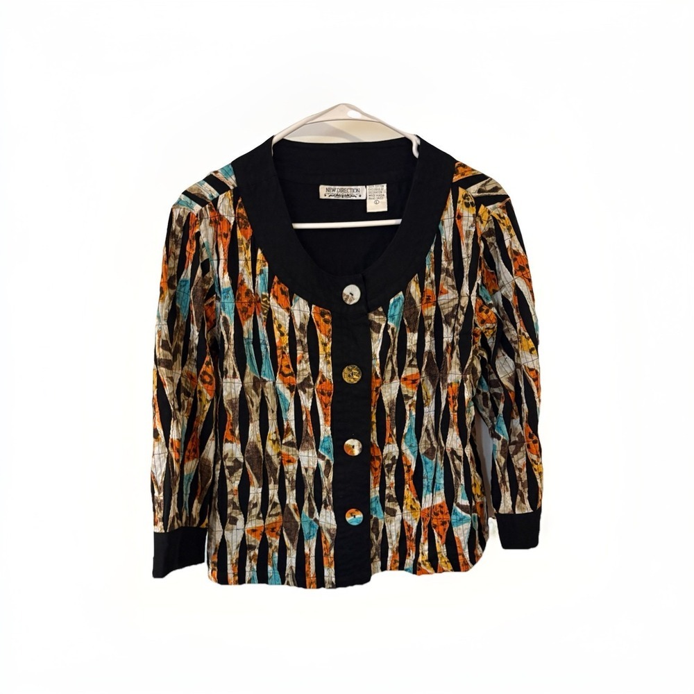 New Direction Woman Patchwork Stripe Cotton Jacket Boho Artsy Indie Colorful L